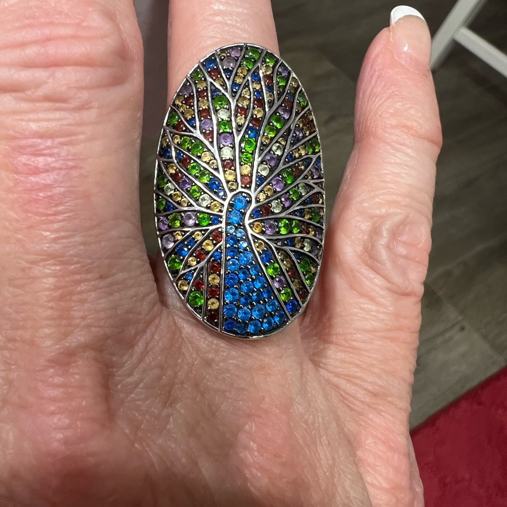 JTV Peacock Design Ring size 7 rhodium over sterling silver - Picture 1 of 6
